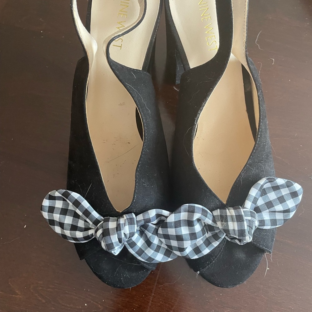Nine West Black Heels with Checkered Bow